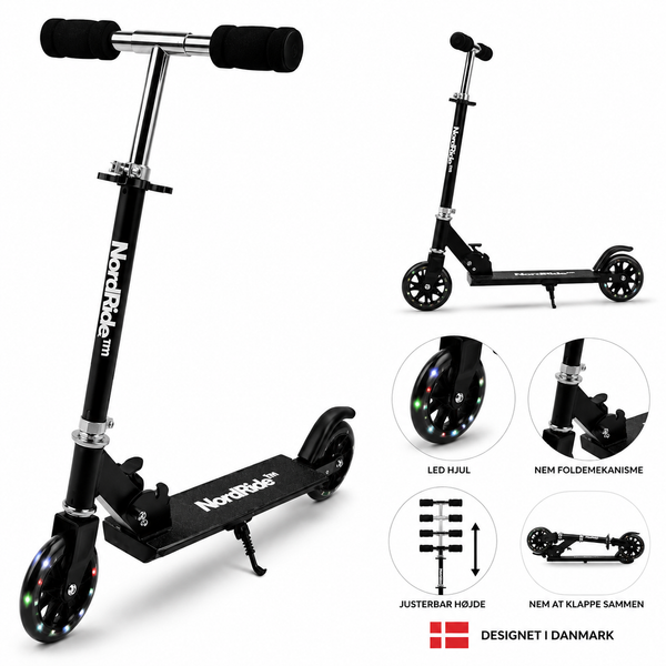 Løbehjul - Nordride med LED - Sort